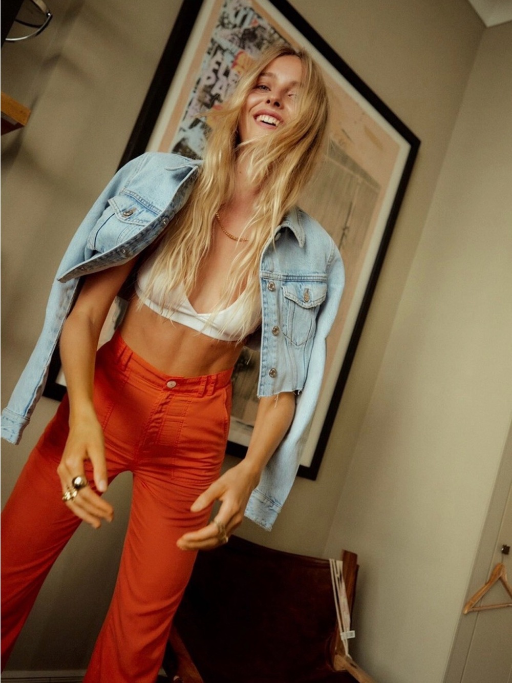 Orange linen high rise wide leg Zara Pants size medium